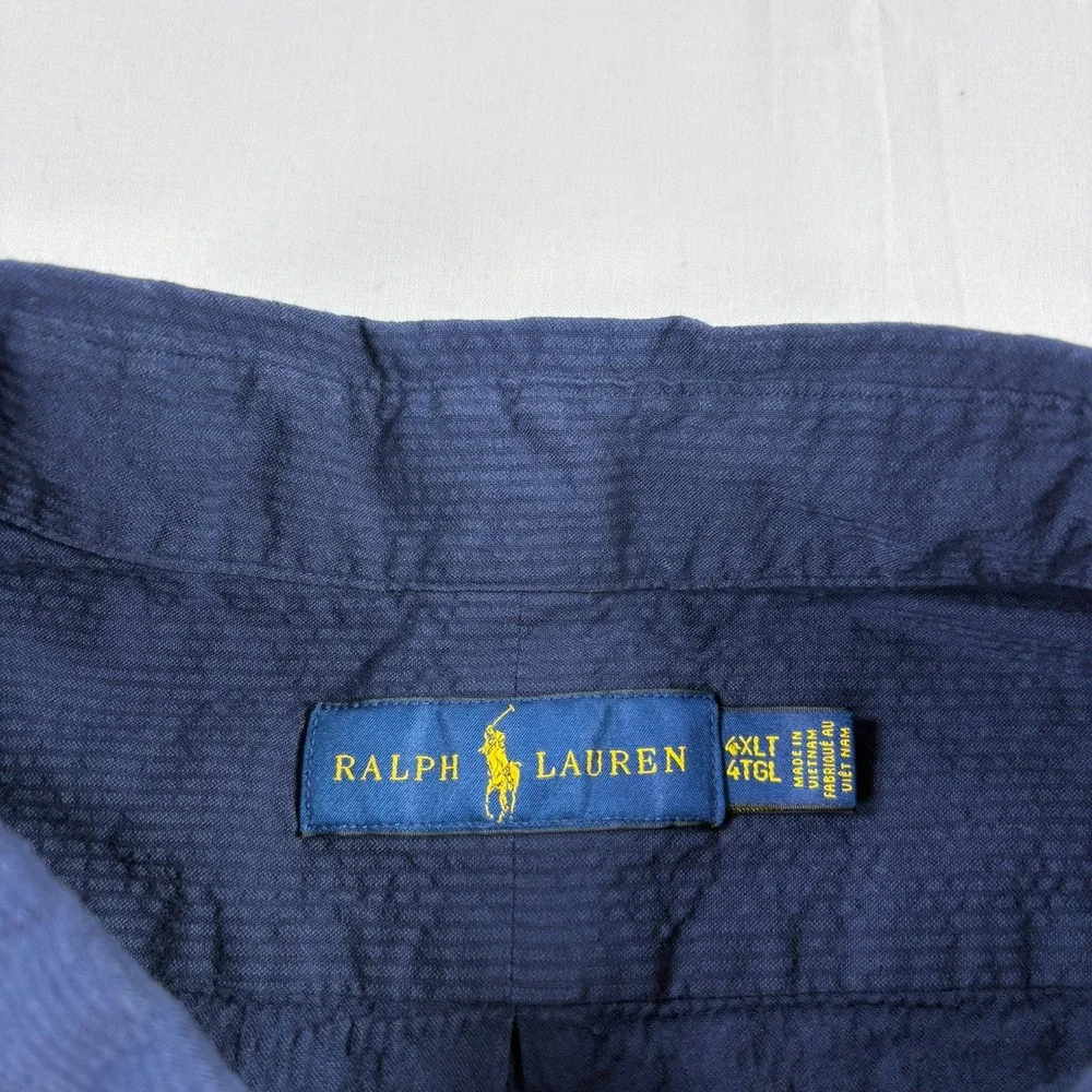 Polo Ralph Lauren Shirt Mens 4XLT Tall Blue Seersucker Button Up Short Sleeve